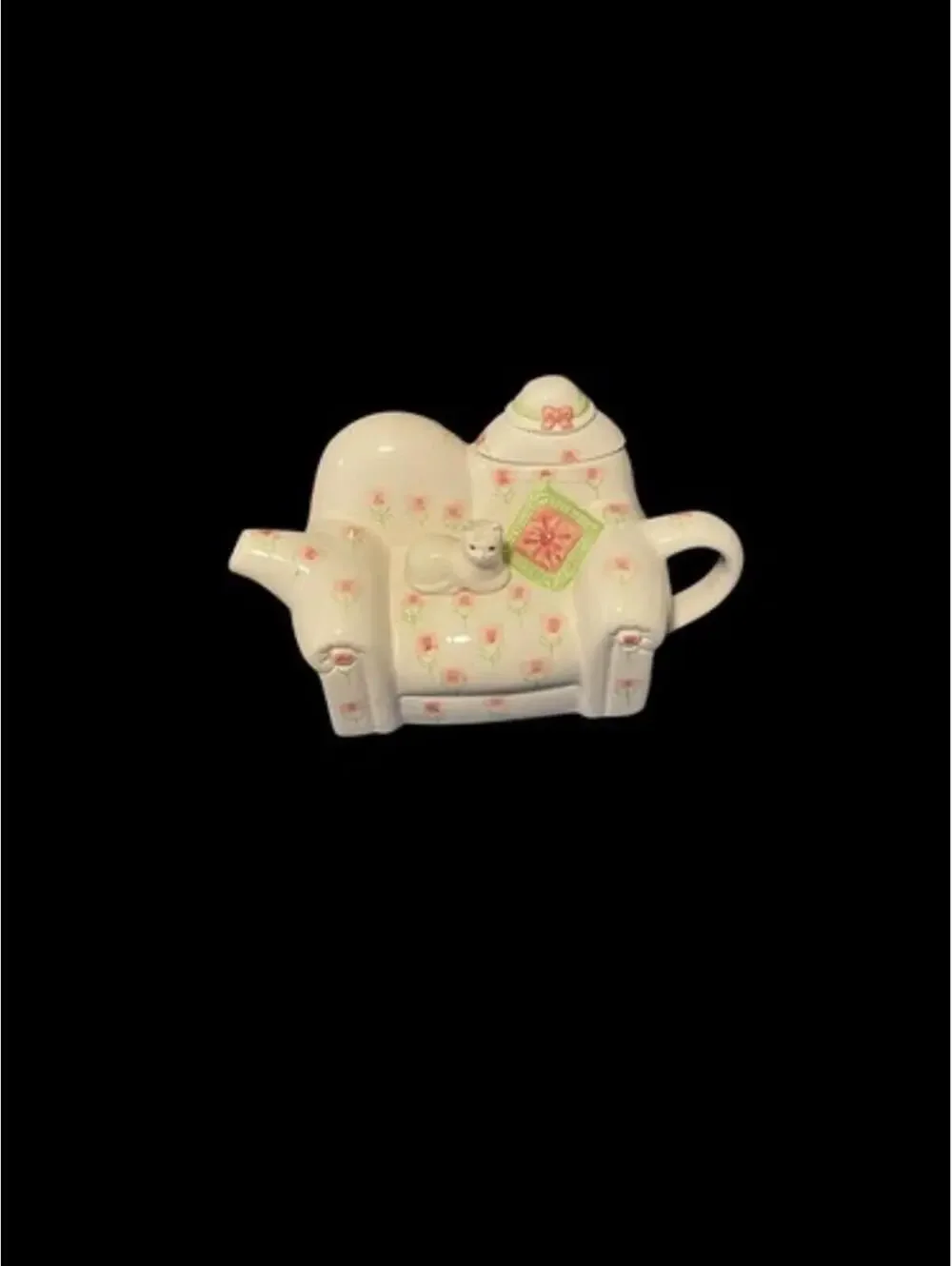 Vintage 1995 Cardinal Inc. Ceramic Novelty Teapot Floral Sofa Cat